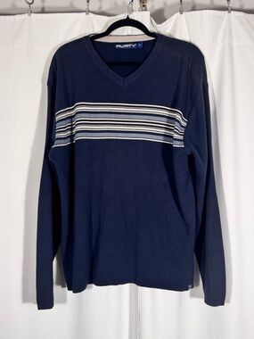 Vintage Rusty Navy Blue Knit V Neck Sweater